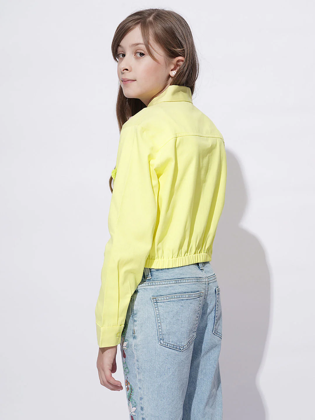 Girls Yellow Crochet Floral Patch Shirt - Image 3