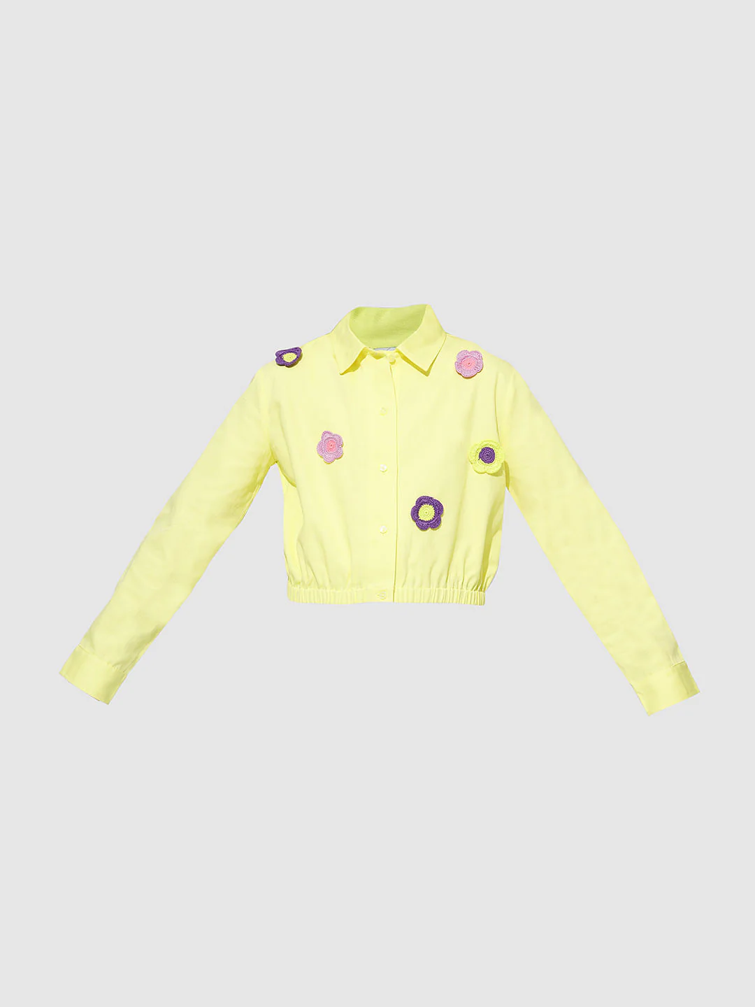 Girls Yellow Crochet Floral Patch Shirt - Image 6