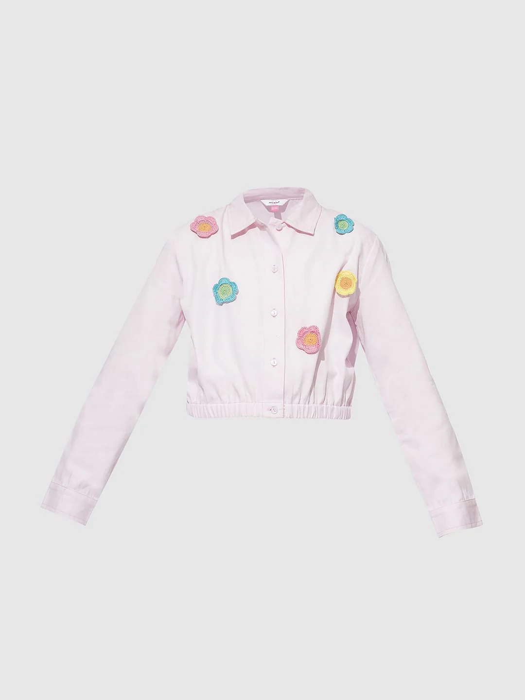 Girls Light Pink Crochet Floral Patch Shirt - Image 6