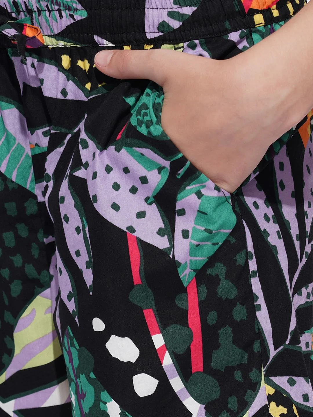 Girls Black Tropical Print Co-Ord Set Shorts - Image 4