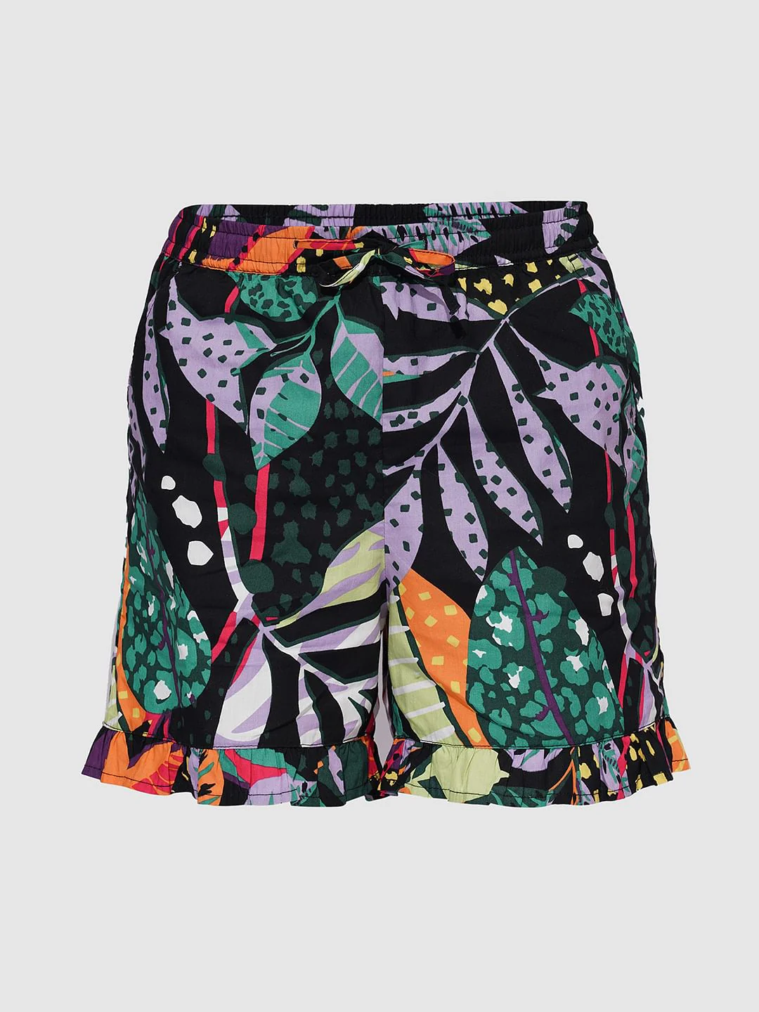 Girls Black Tropical Print Co-Ord Set Shorts - Image 5