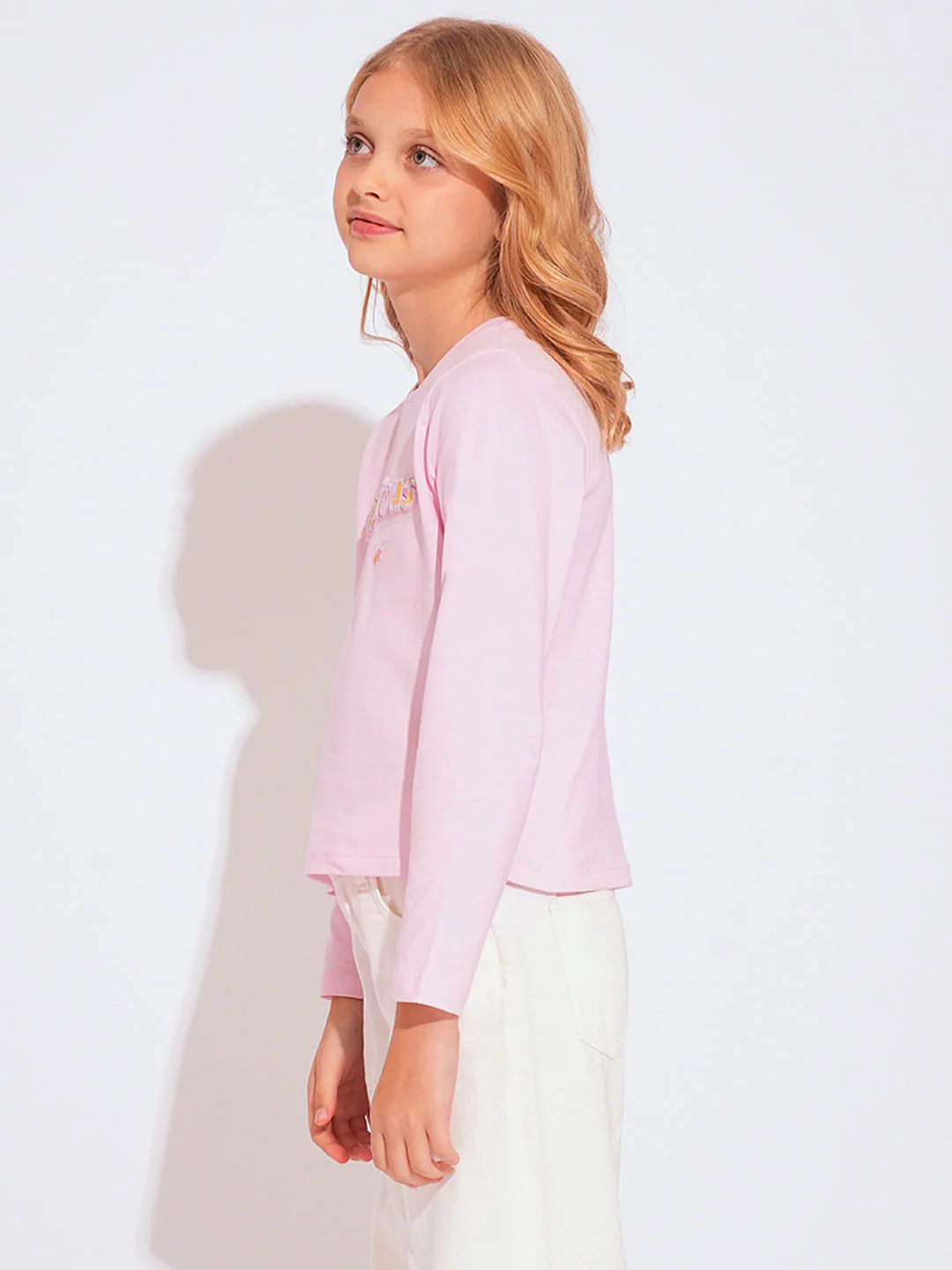 Girls Pink Embossed Text T-Shirt - Image 2