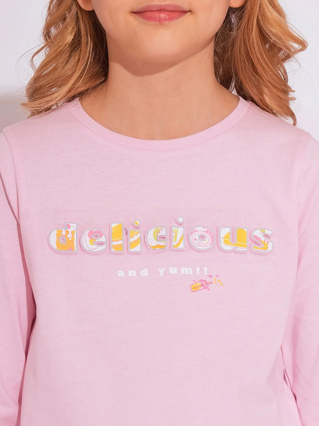 Girls Pink Embossed Text T-Shirt - Image 4
