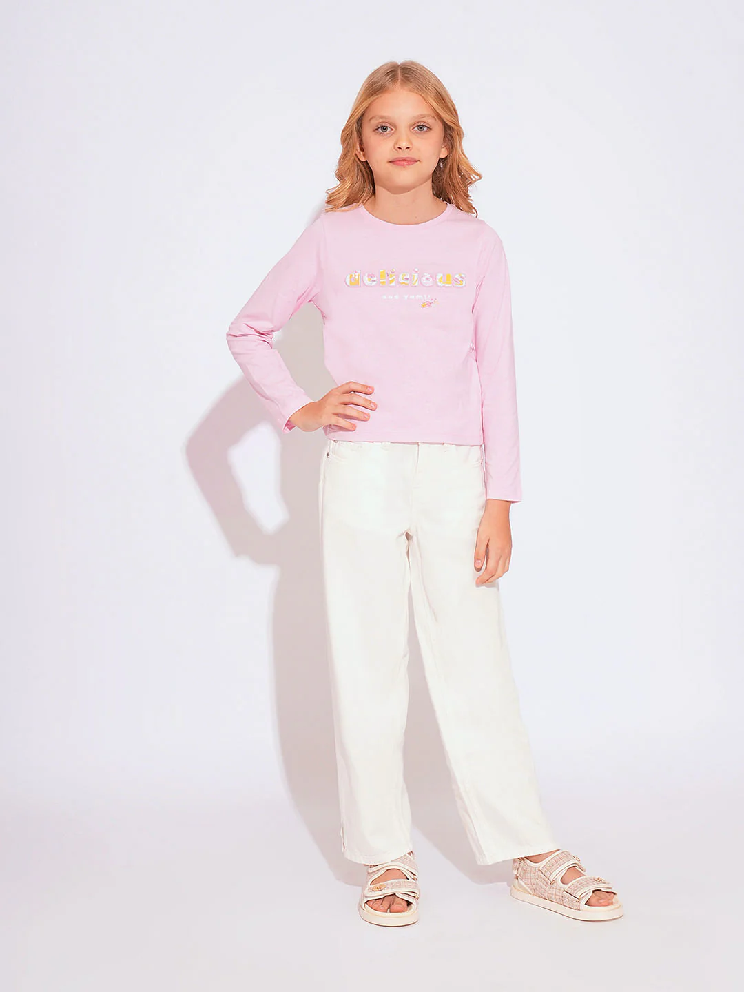 Girls Pink Embossed Text T-Shirt - Image 5