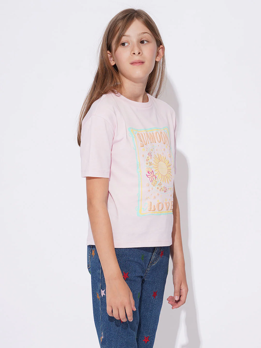 Girls Pink Printed T-Shirt - Image 2