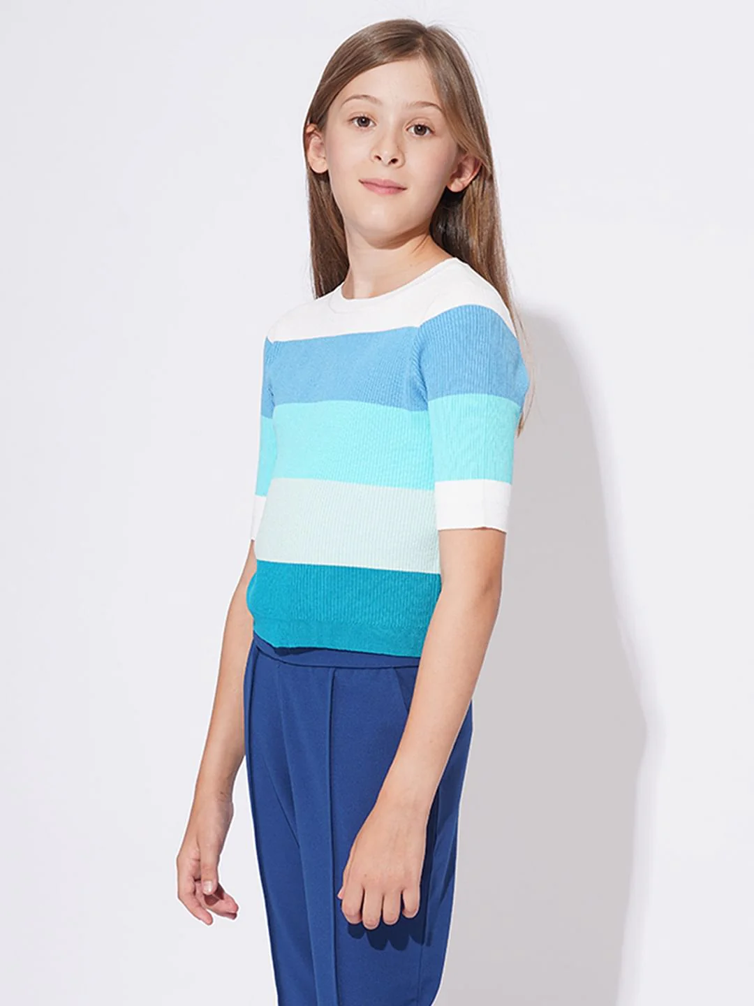 Girls Blue Colourblocked Knit Top - Image 2