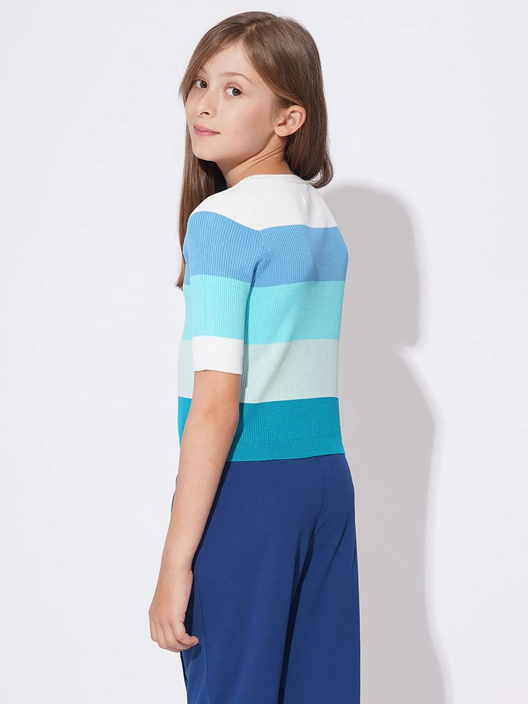 Girls Blue Colourblocked Knit Top - Image 3
