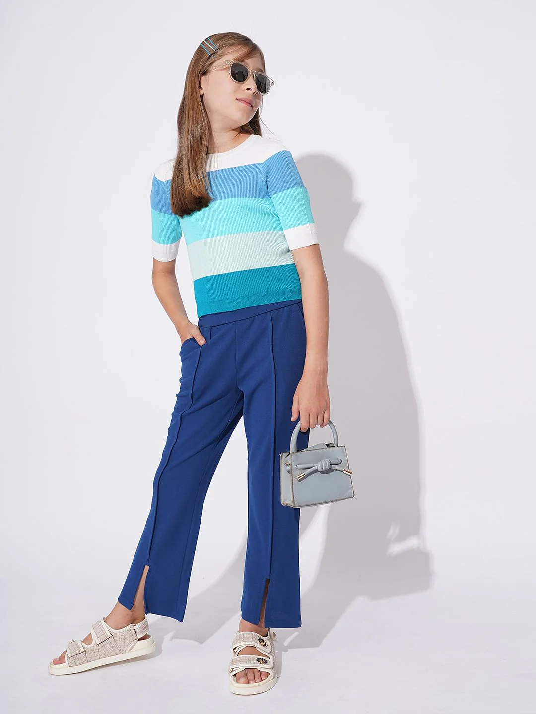 Girls Blue Colourblocked Knit Top - Image 5