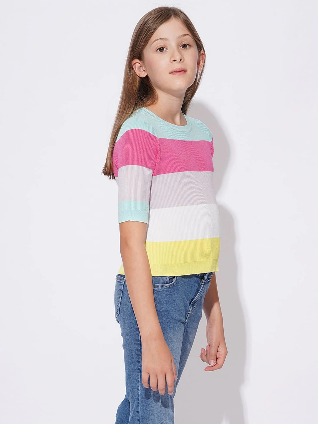 Girls Pink Colourblocked Knit Top - Image 2
