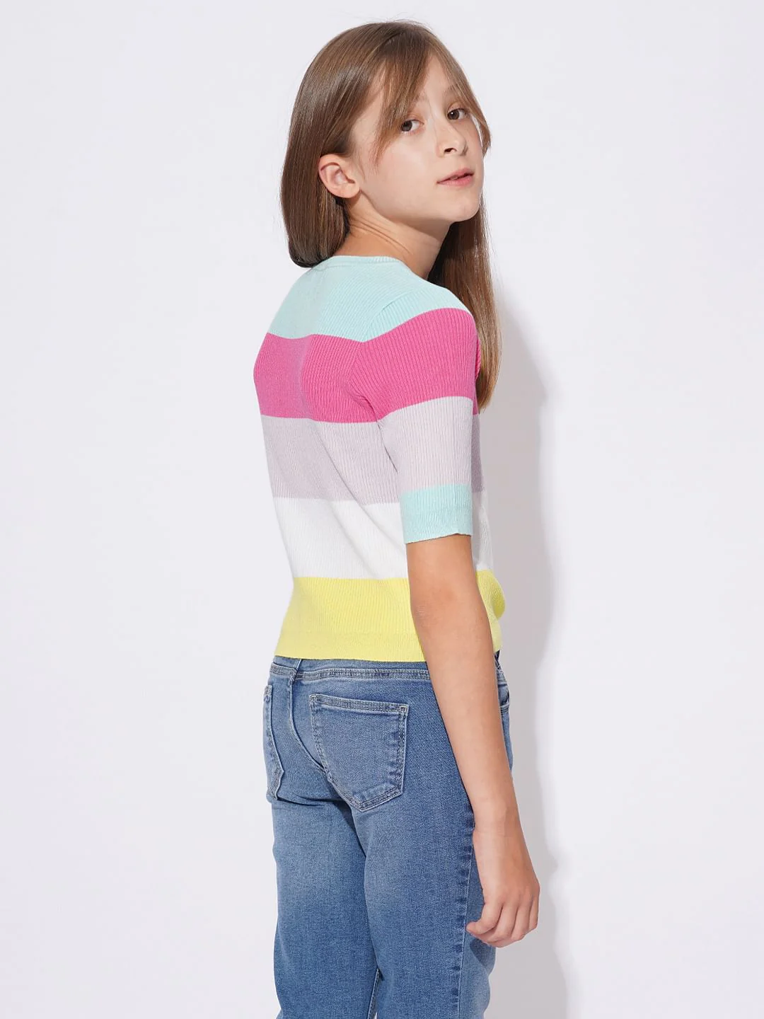 Girls Pink Colourblocked Knit Top - Image 3