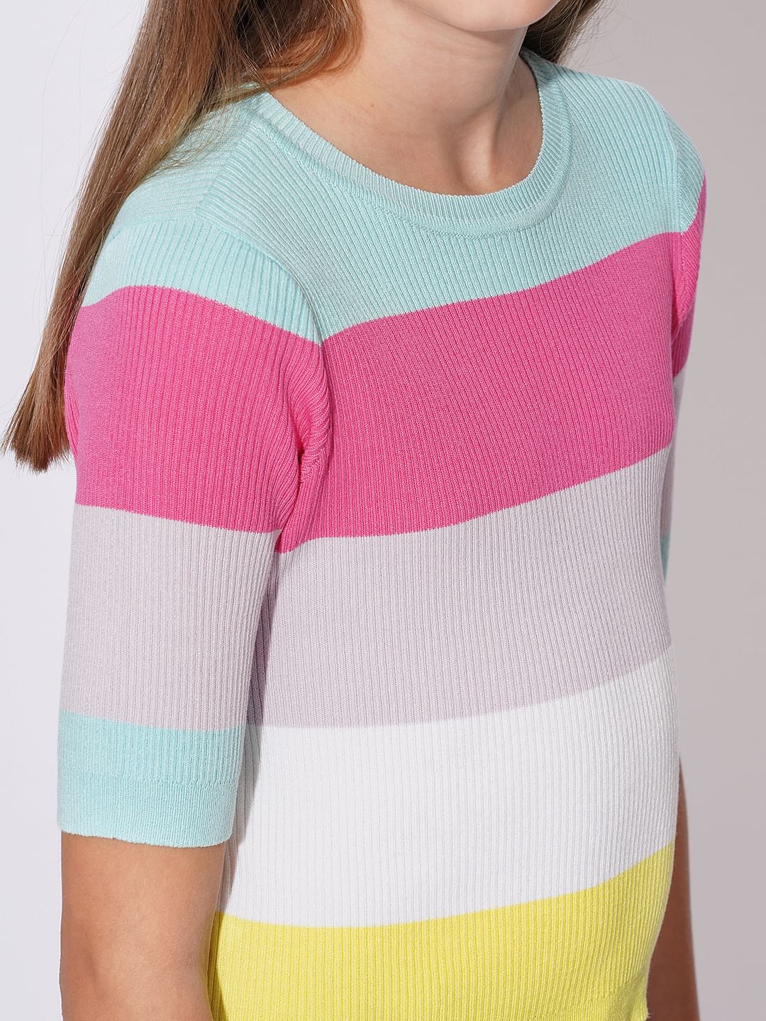 Girls Pink Colourblocked Knit Top - Image 4