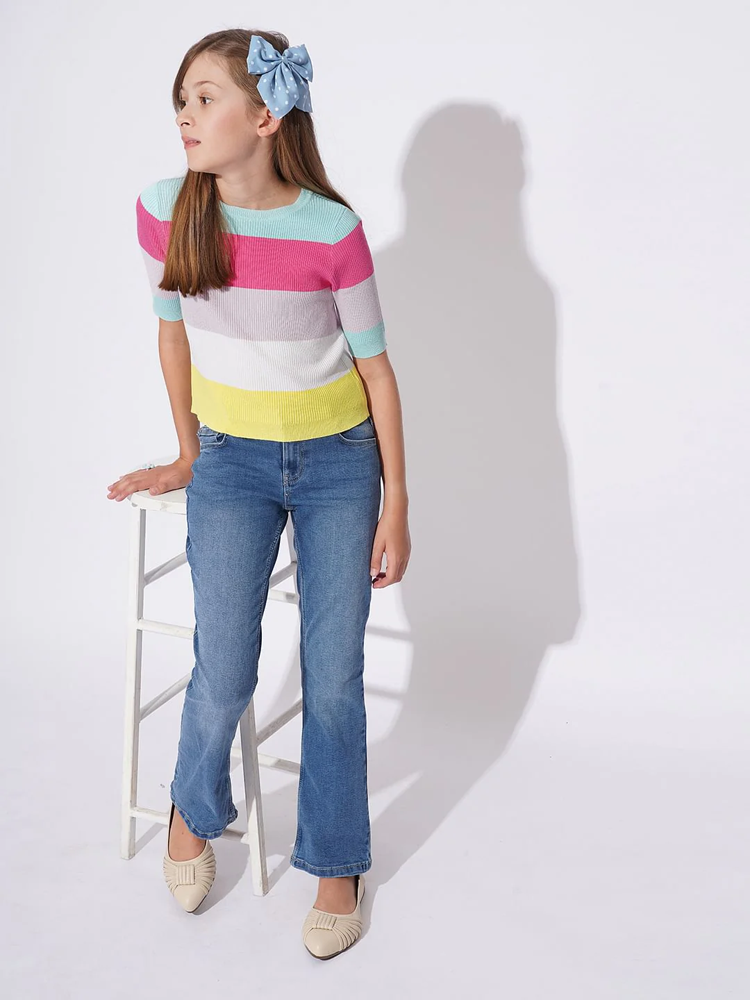 Girls Pink Colourblocked Knit Top - Image 5