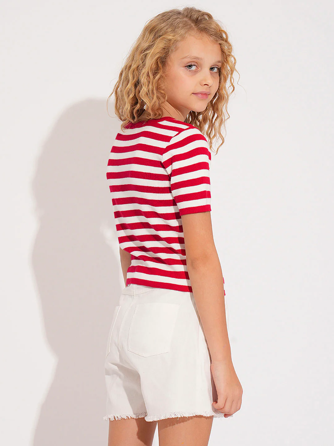 Girls Red Striped Knitted Top - Image 3