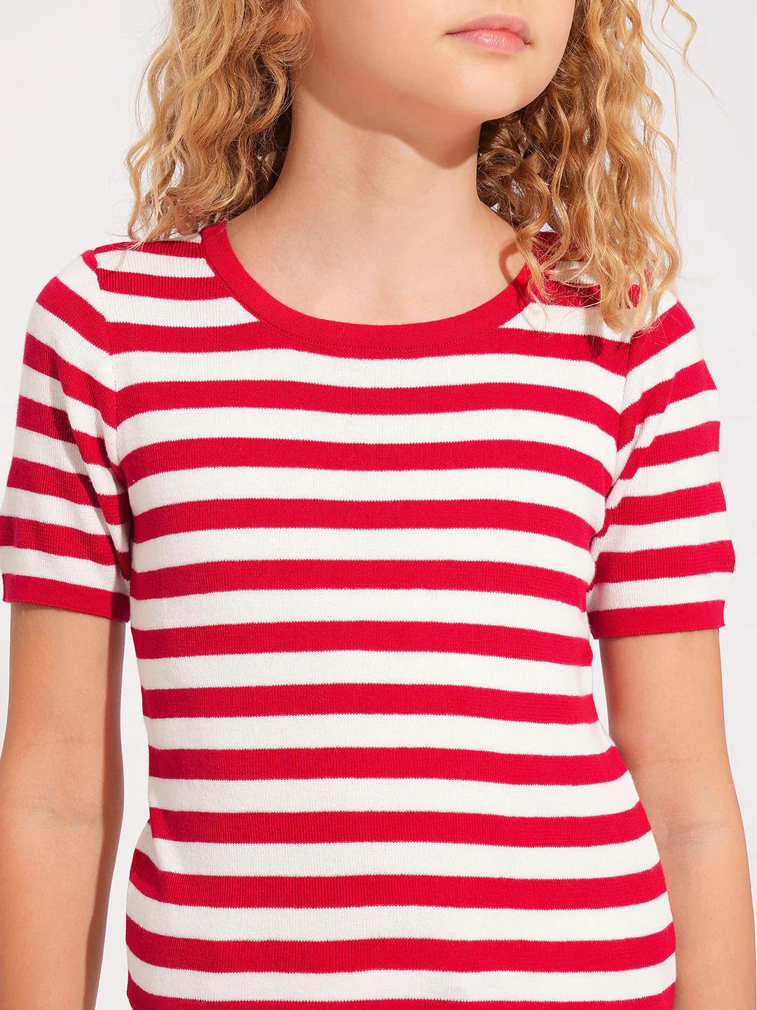 Girls Red Striped Knitted Top - Image 4