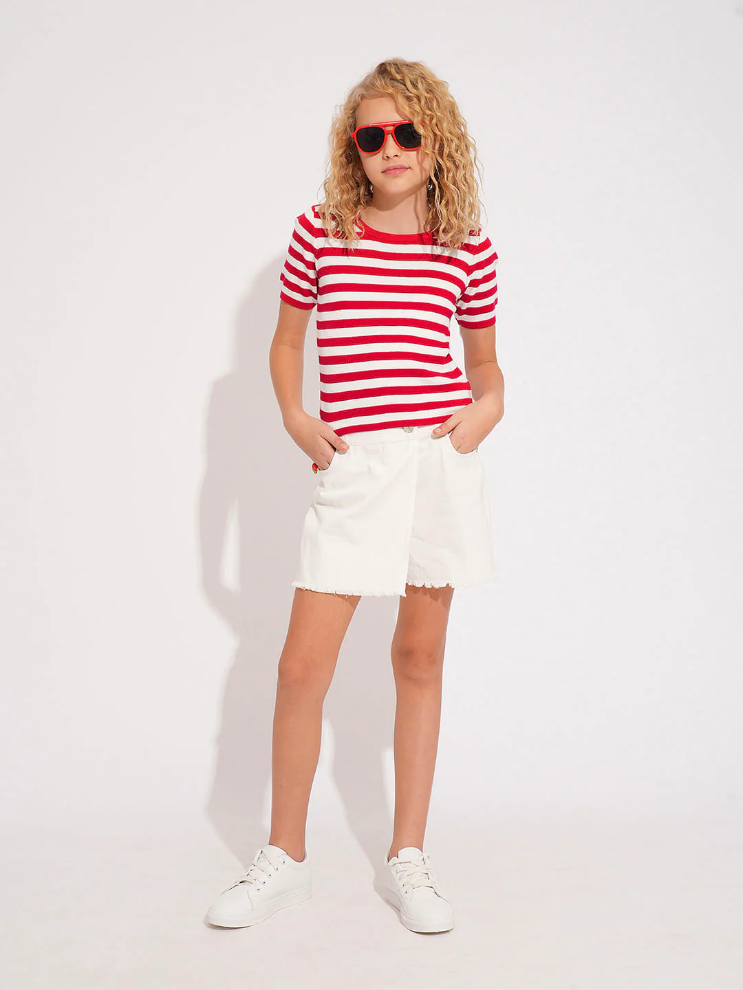 Girls Red Striped Knitted Top - Image 5