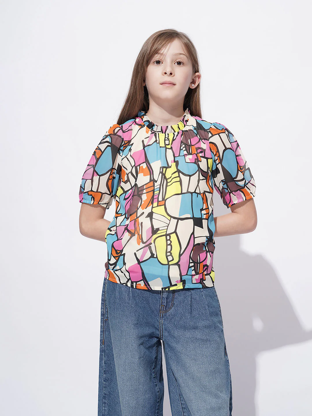 Girls Pink Abstract Print Top - Image 2