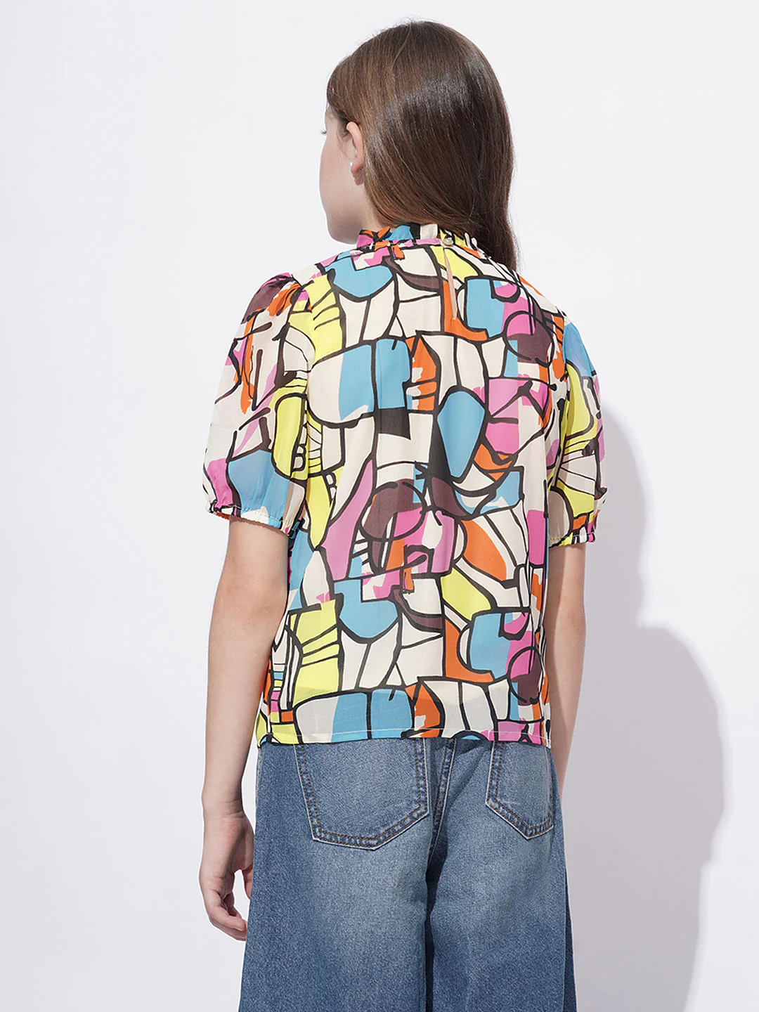 Girls Pink Abstract Print Top - Image 3