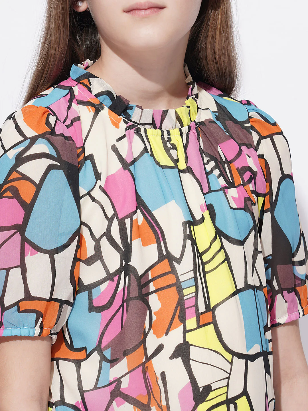 Girls Pink Abstract Print Top - Image 4