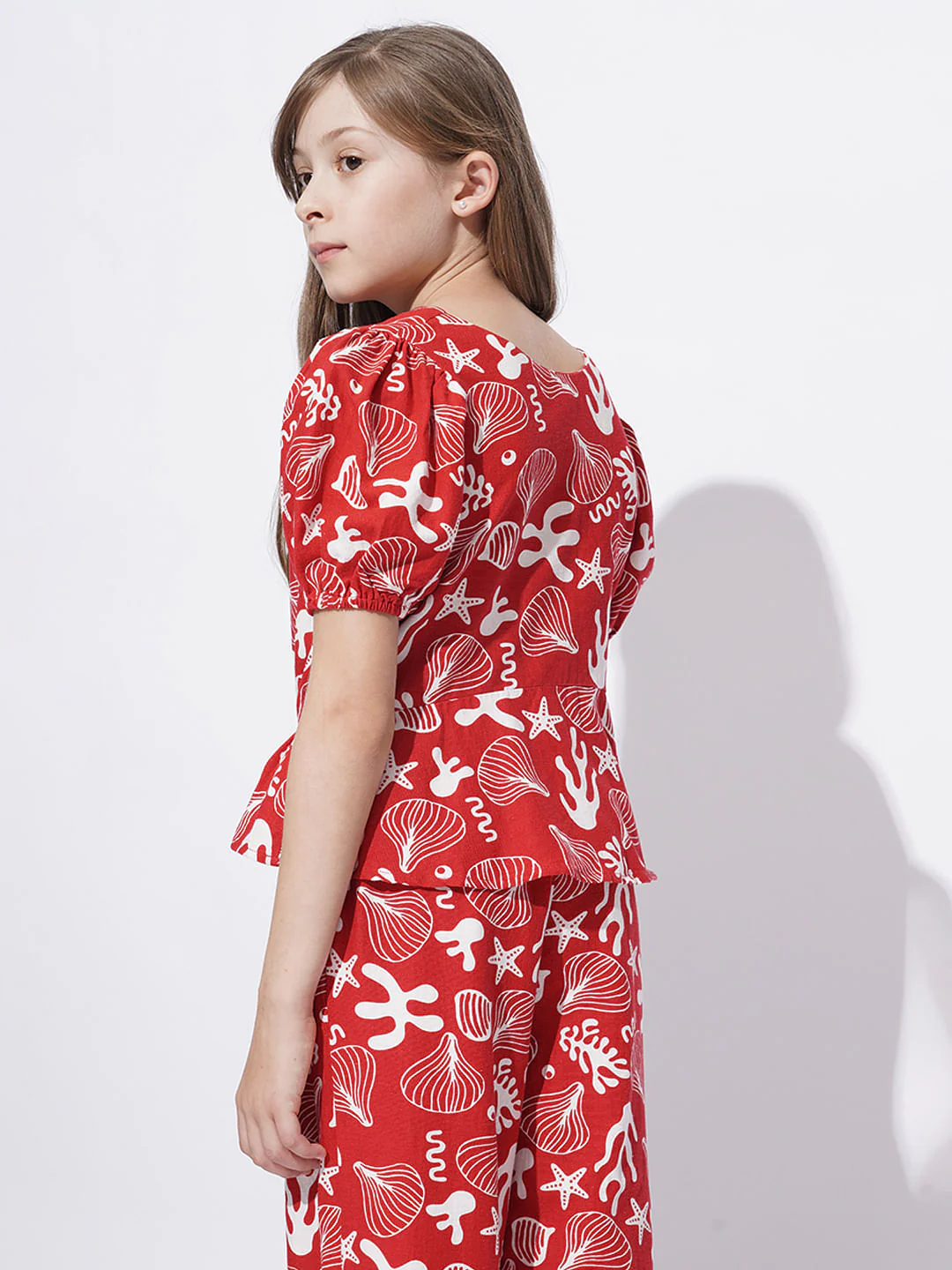 Girls Red Printed Co-Ord Set Top - Image 3