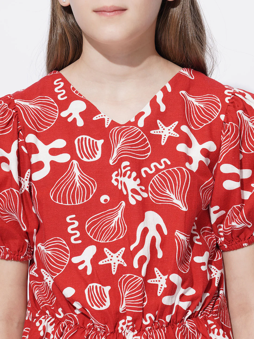 Girls Red Printed Co-Ord Set Top - Image 4
