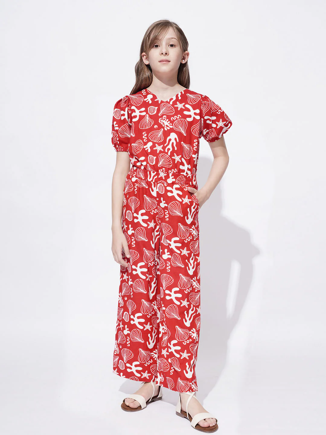 Girls Red Printed Co-Ord Set Top - Image 5