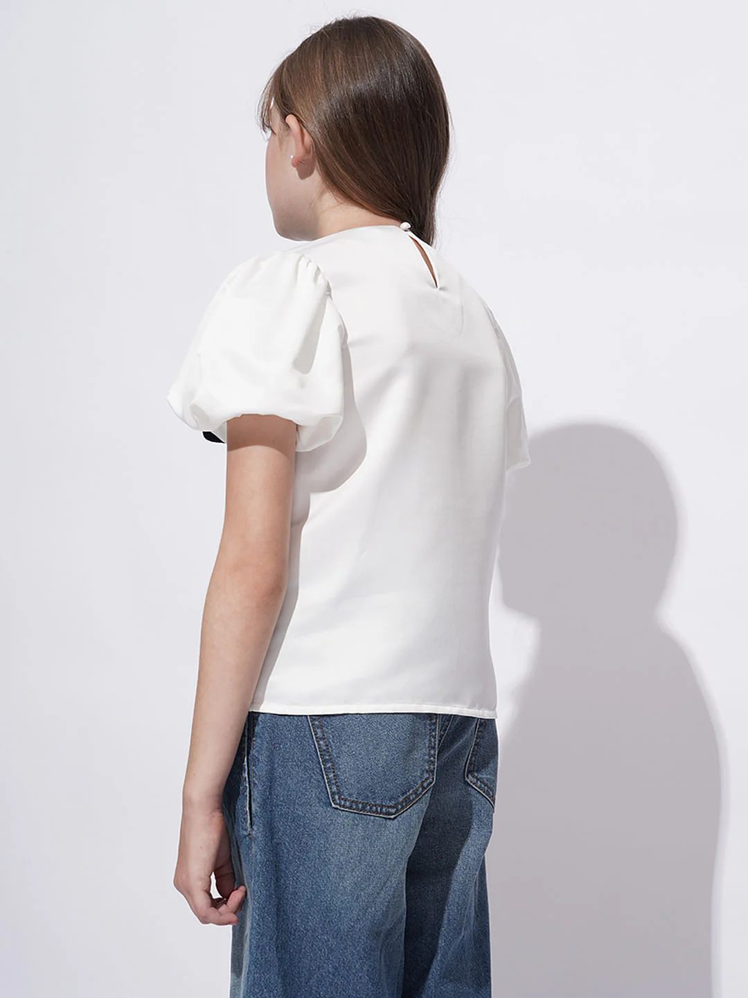 Girls White Velvet Bow Detail Top - Image 3