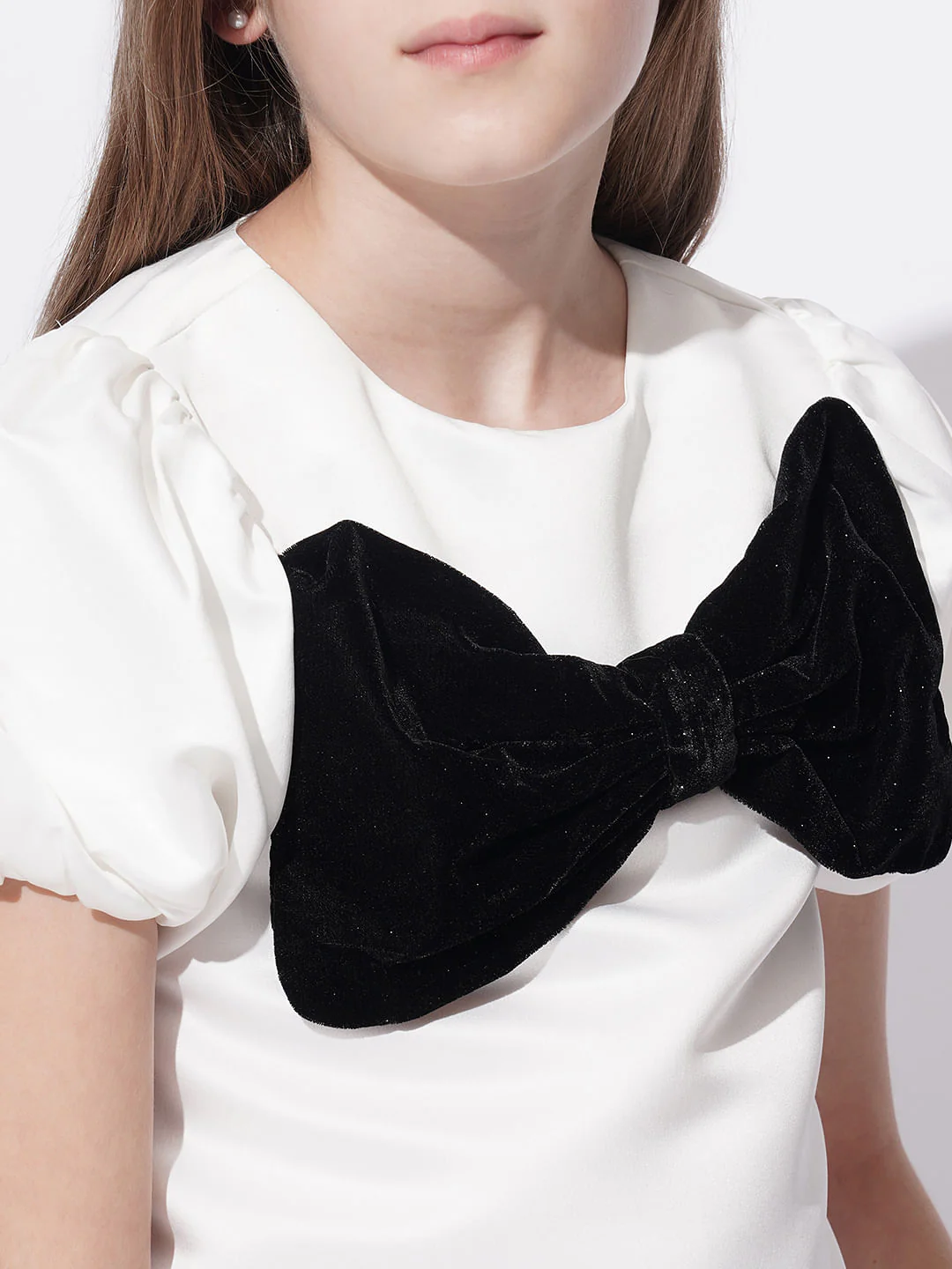 Girls White Velvet Bow Detail Top - Image 4