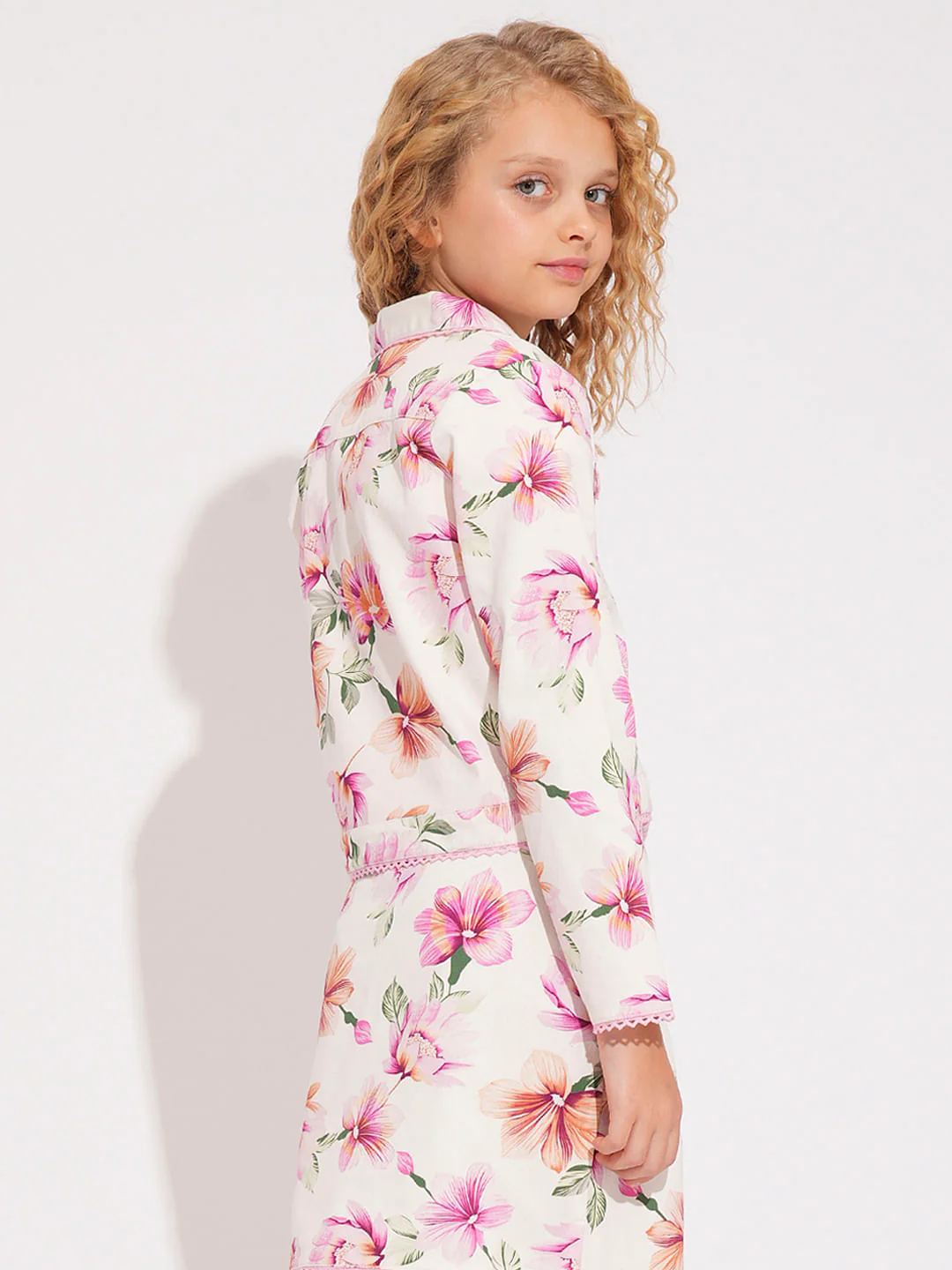 Girls Pink Floral Co-Ord Set Jacket - Image 2