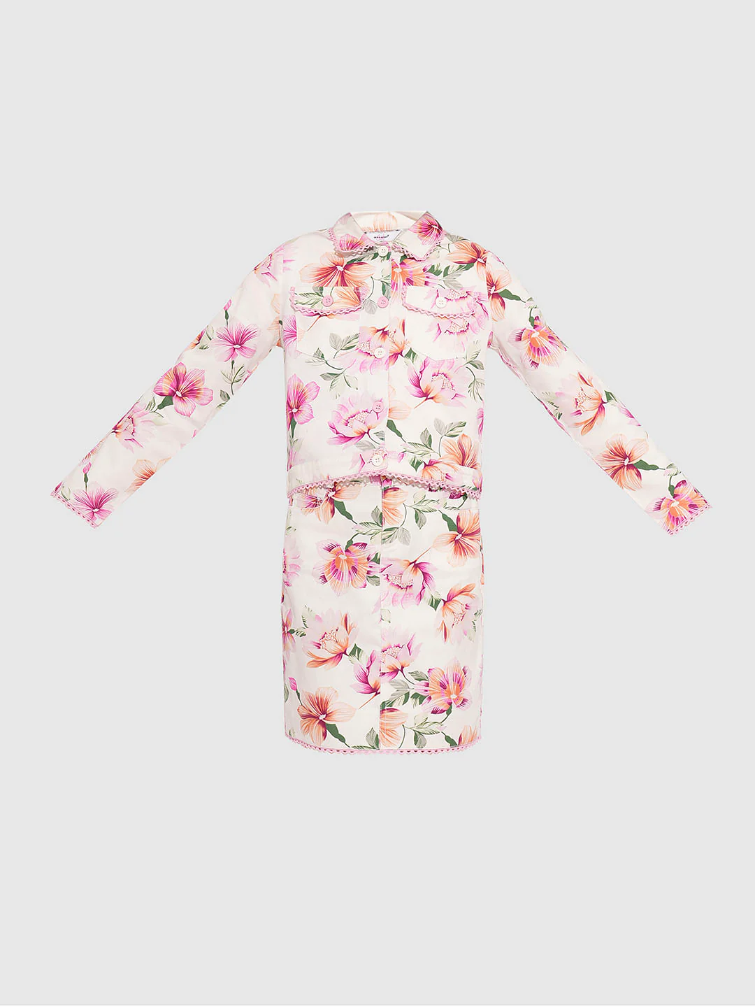 Girls Pink Floral Co-Ord Set Jacket - Image 5