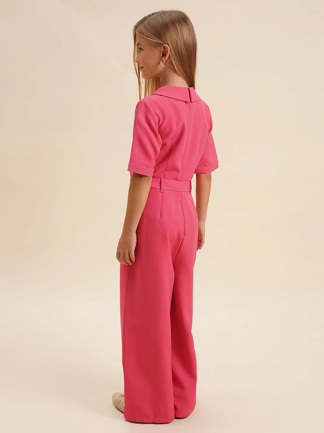 Girls Pink Belted Jumpsuit - Image 3