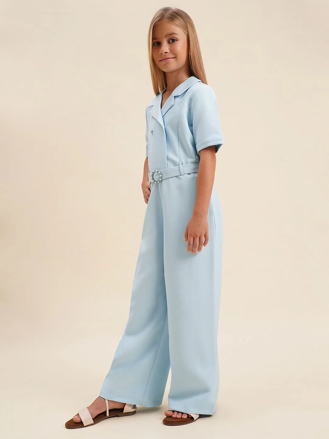 Girls Blue Belted Jumpsuit - Image 2