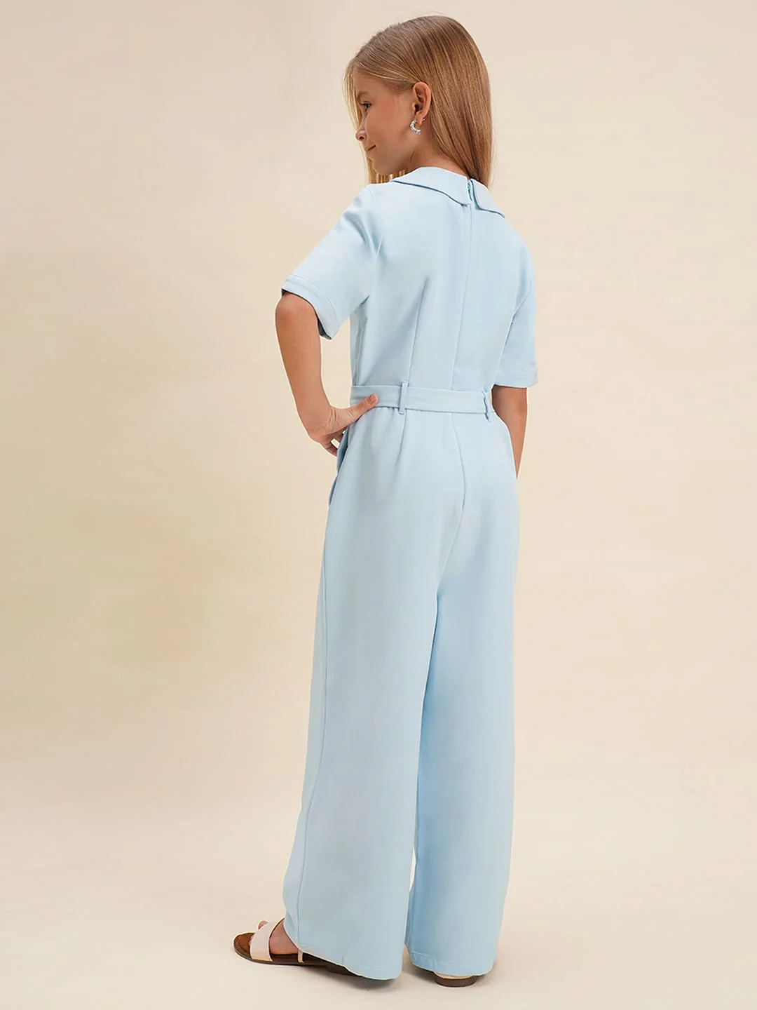 Girls Blue Belted Jumpsuit - Image 3