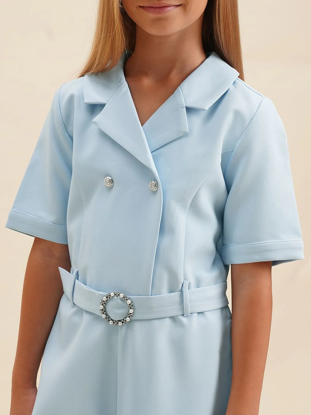 Girls Blue Belted Jumpsuit - Image 4