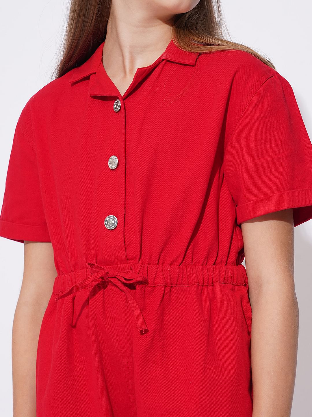 Girls Red Short Playsuit - Image 4