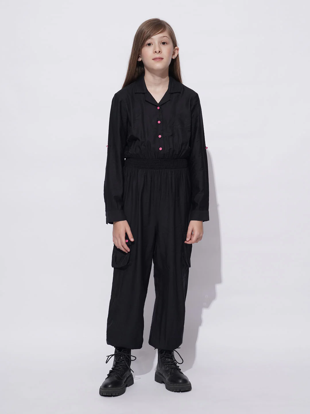 Girls Black Parachute Fit Jumpsuit - Image 2