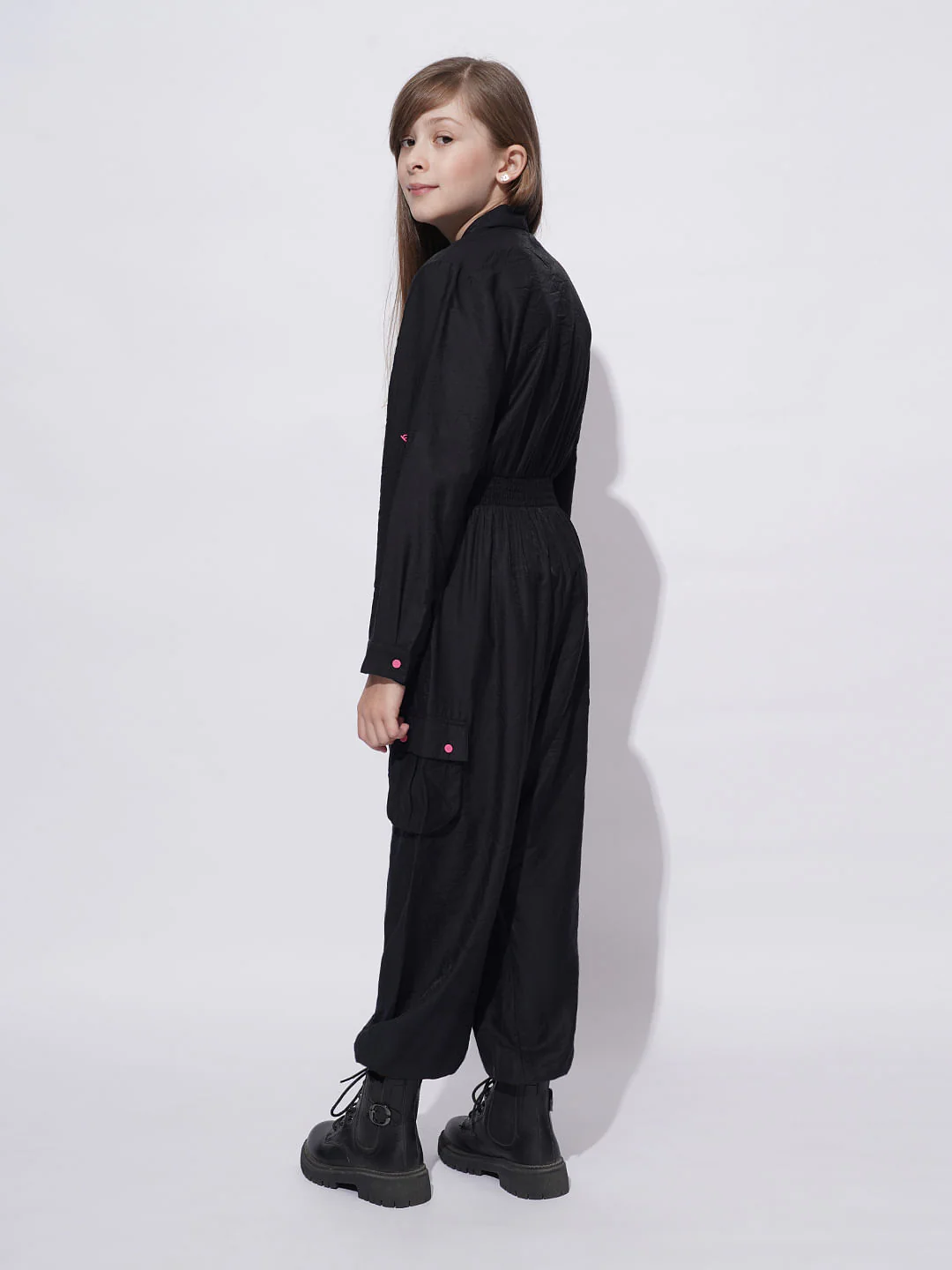 Girls Black Parachute Fit Jumpsuit - Image 3