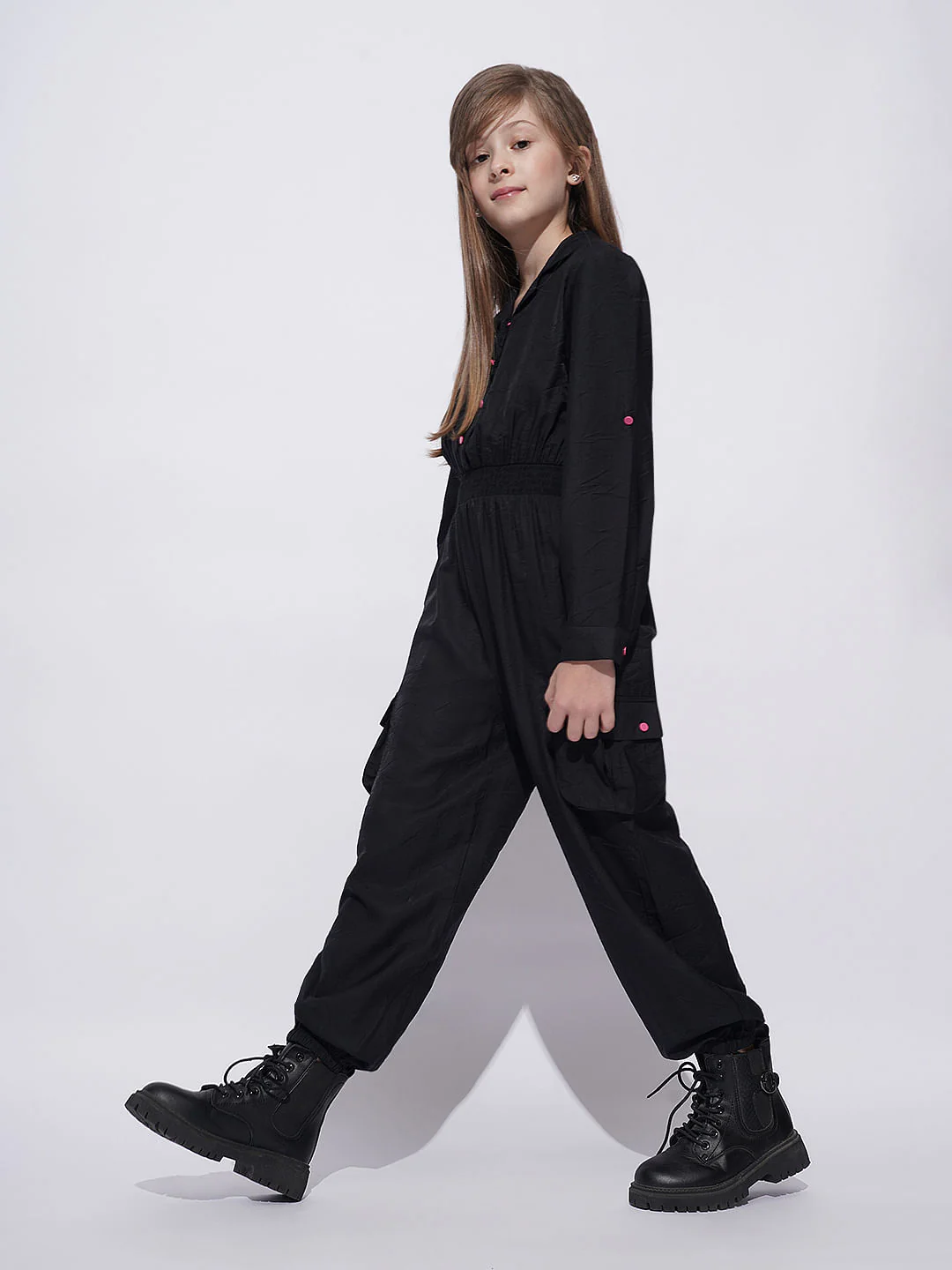 Girls Black Parachute Fit Jumpsuit - Image 5