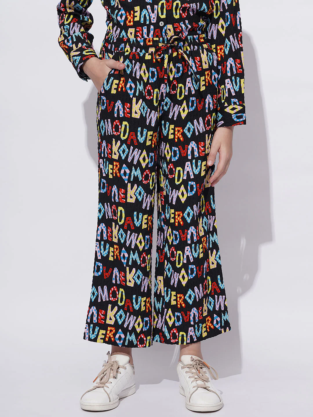 Girls Black Alphabet Print Co-Ord Set Pants - Image 2