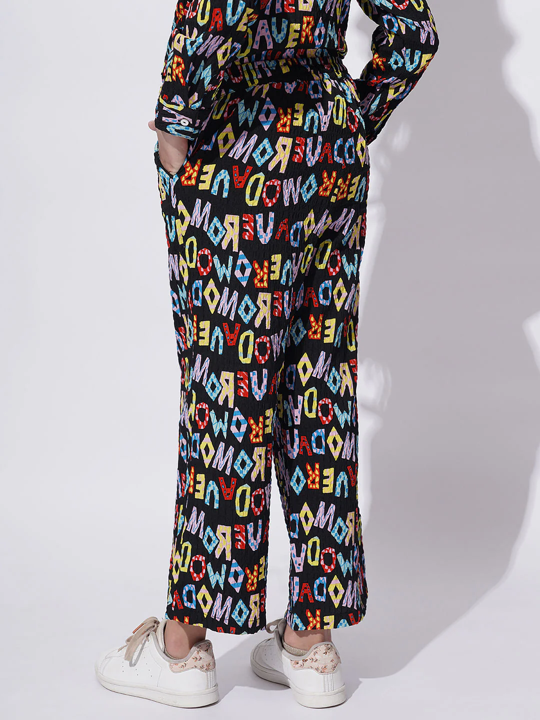 Girls Black Alphabet Print Co-Ord Set Pants - Image 3