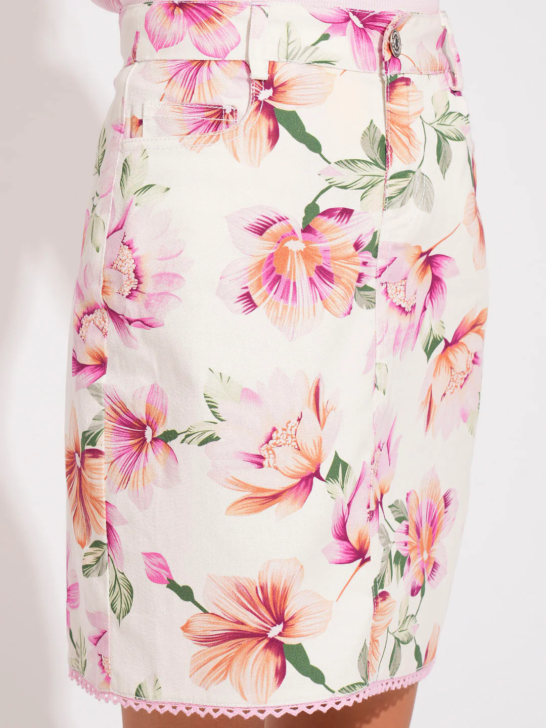 Girls Pink Floral Co-Ord Set Skirt - Image 4