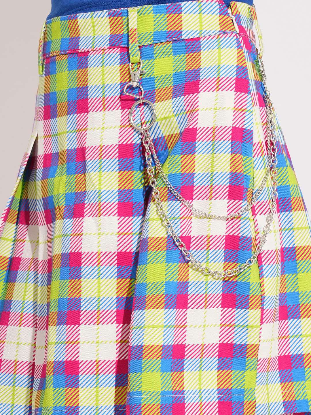 Girls Multi-Colour Check Pleated Skirt - Image 4