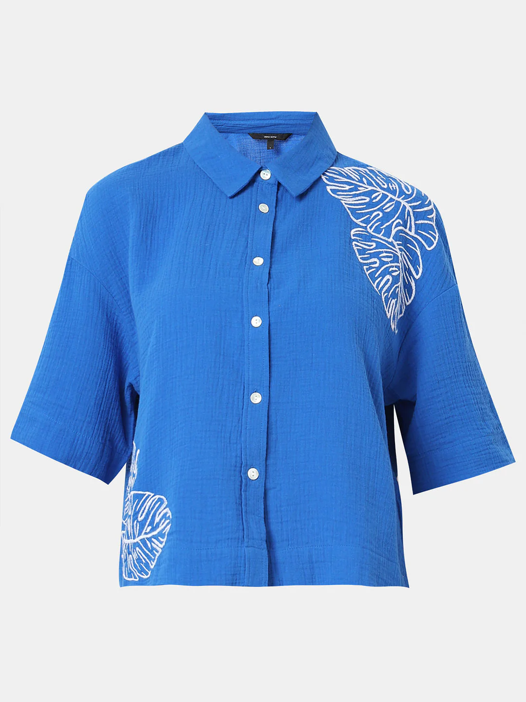 Blue Floral Crinkle Weave Shirt - Image 7