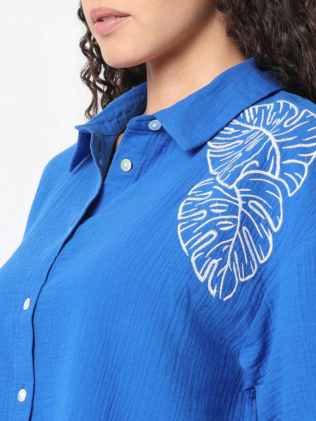 Blue Floral Crinkle Weave Shirt - Image 8