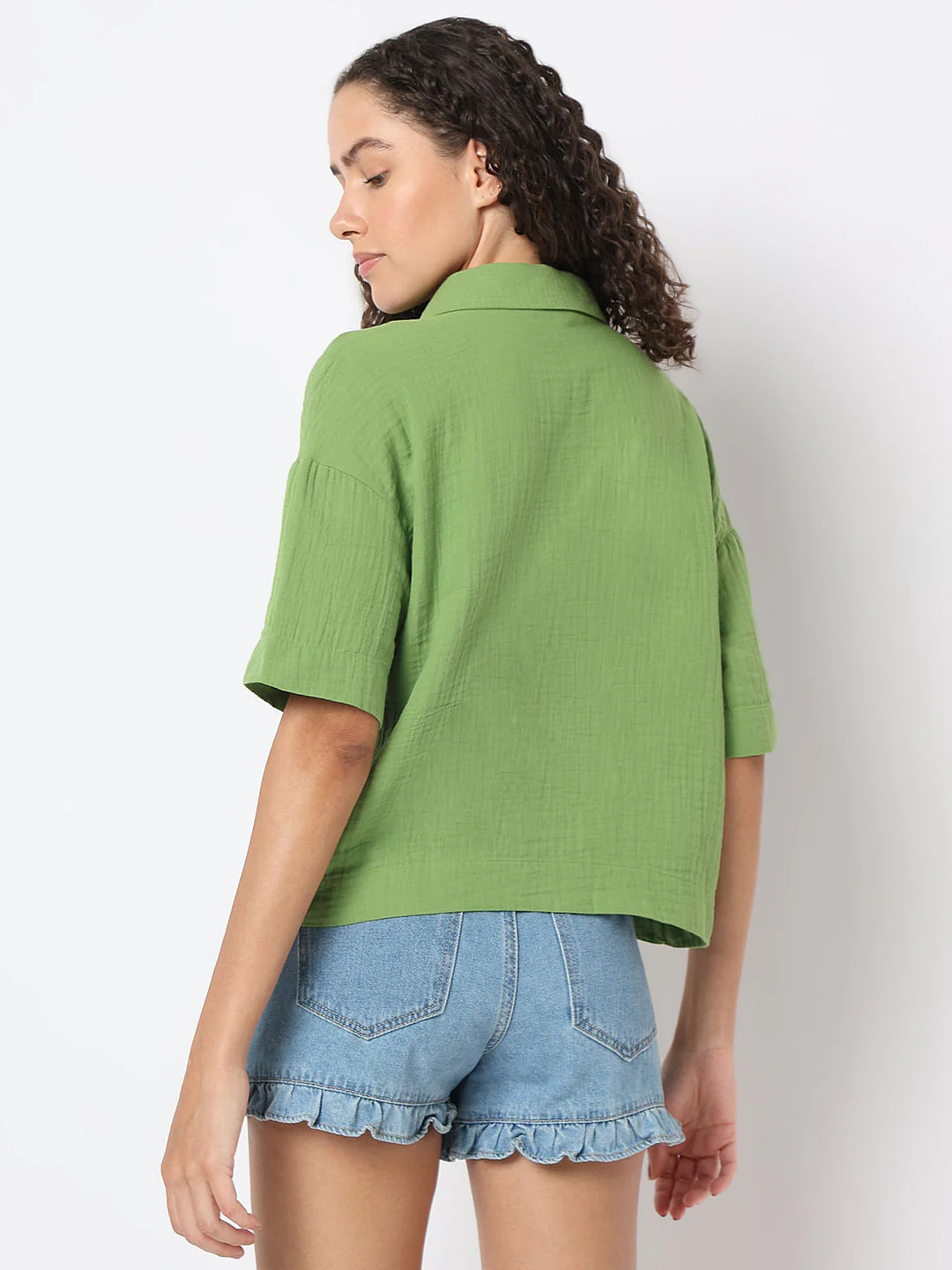 Green Floral Crinkle Weave Shirt - Image 4