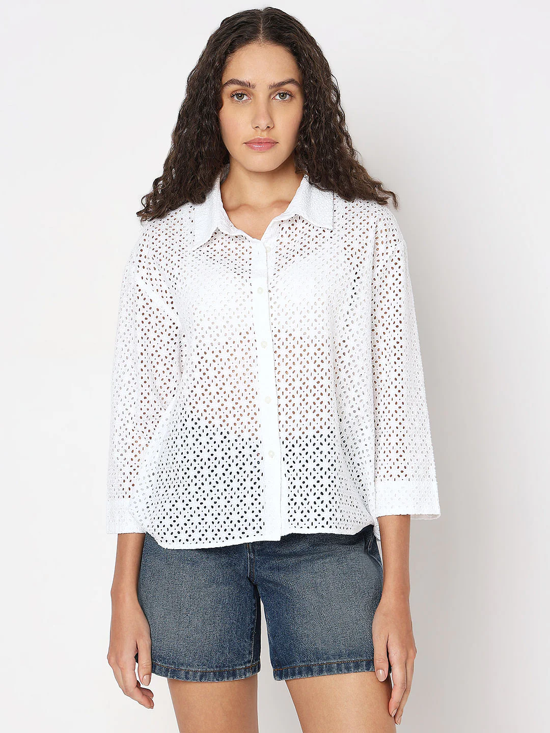 White Cut-Out Cotton Shirt - Image 2