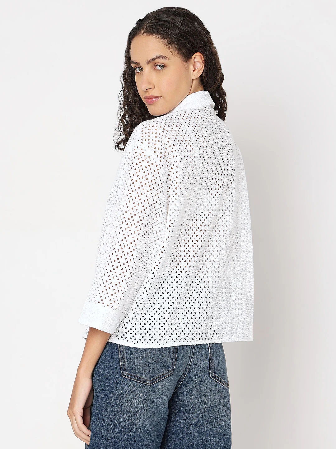 White Cut-Out Cotton Shirt - Image 4