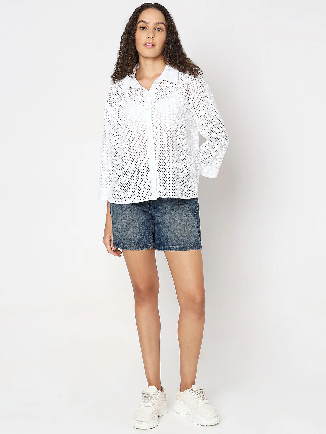 White Cut-Out Cotton Shirt - Image 5