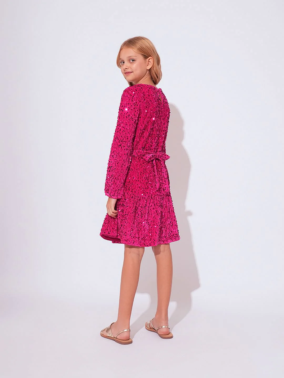 Girls Pink Sequin Dress - Image 3