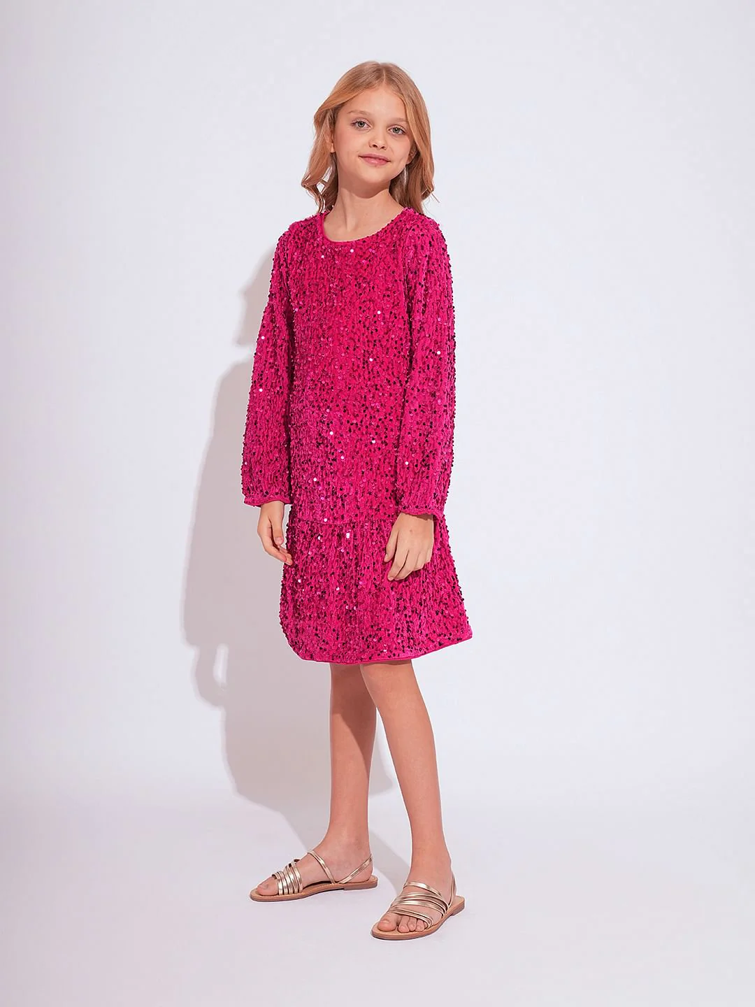 Girls Pink Sequin Dress - Image 5