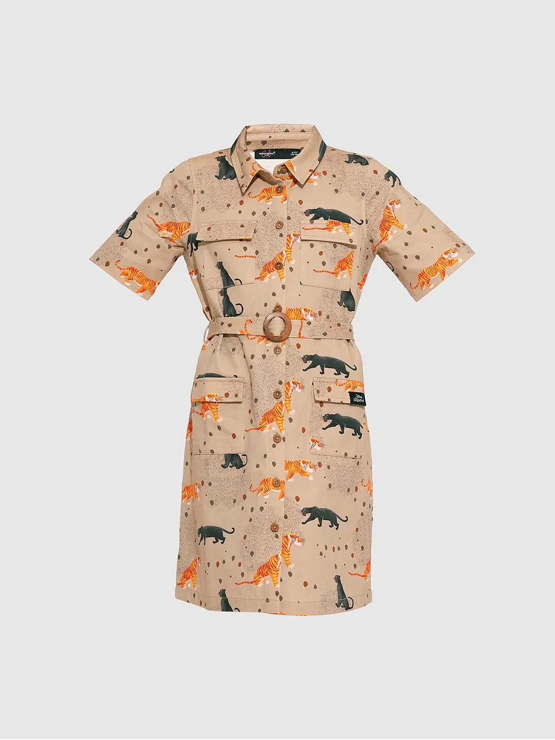 Girls Beige Animal Print Shirt Dress - Image 6